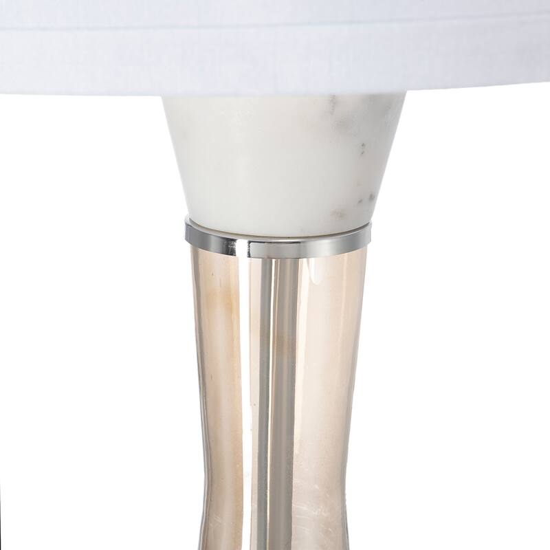 D15x30.2" White and Bronze Marble Table Lamp with Glass Cylinder (Lamp Shade Assembly Required)