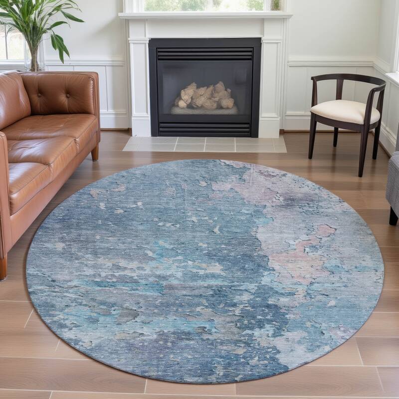 Premium Washable Super Soft Abstract Watercolor Mayfield Rug - Blue - 8' x 8'