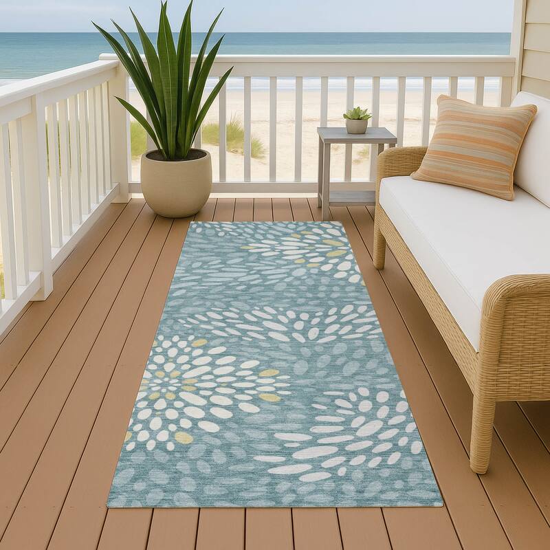 Machine Washable Indoor/ Outdoor Modern Genoa Chantille Rug - Teal - 2'3" x 7'6"
