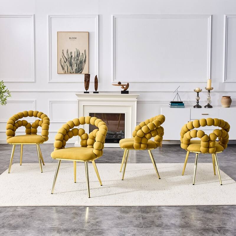 Luxe Gold-Leg Velvet Dining Chair - Modern Bubble Bead Accent Chair for Kitchen & Dining Room