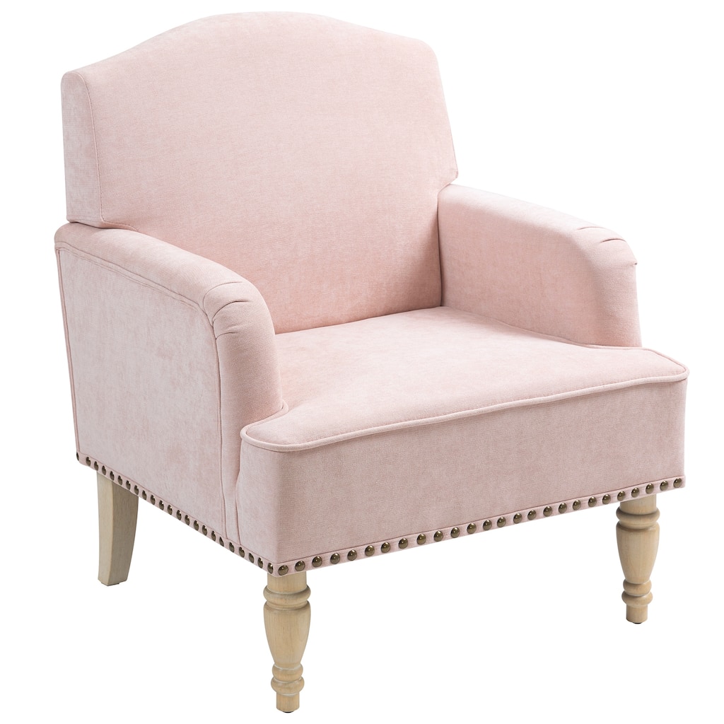 Fabric Side Chair Accent Chair with Wooden Legs, Vanity Chair Armchair Club Chair with Nailhead Trim