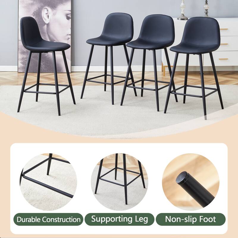 Modern PU Bar Chair Set Two Pieces with Rounded Backrest, Waterproof Cat Paw Leather, Metal Legs for Bars, Living Room
