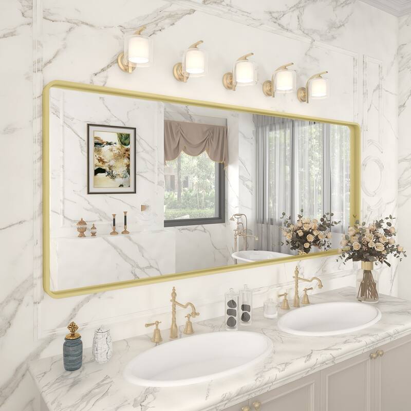 Aluminum alloy Framed Tempered Glass Wall Bathroom Vanity Mirror - 72" x 32" - Gold