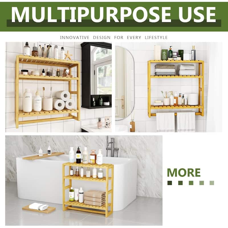 Bamboo Floating Shelves Bathroom Storage 3-Tier
