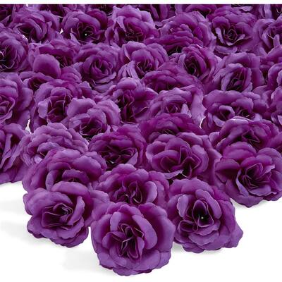 50pc Artificial Fake Dark Purple Rose Flower Head for Wedding Bouquet Home Decor - 3"