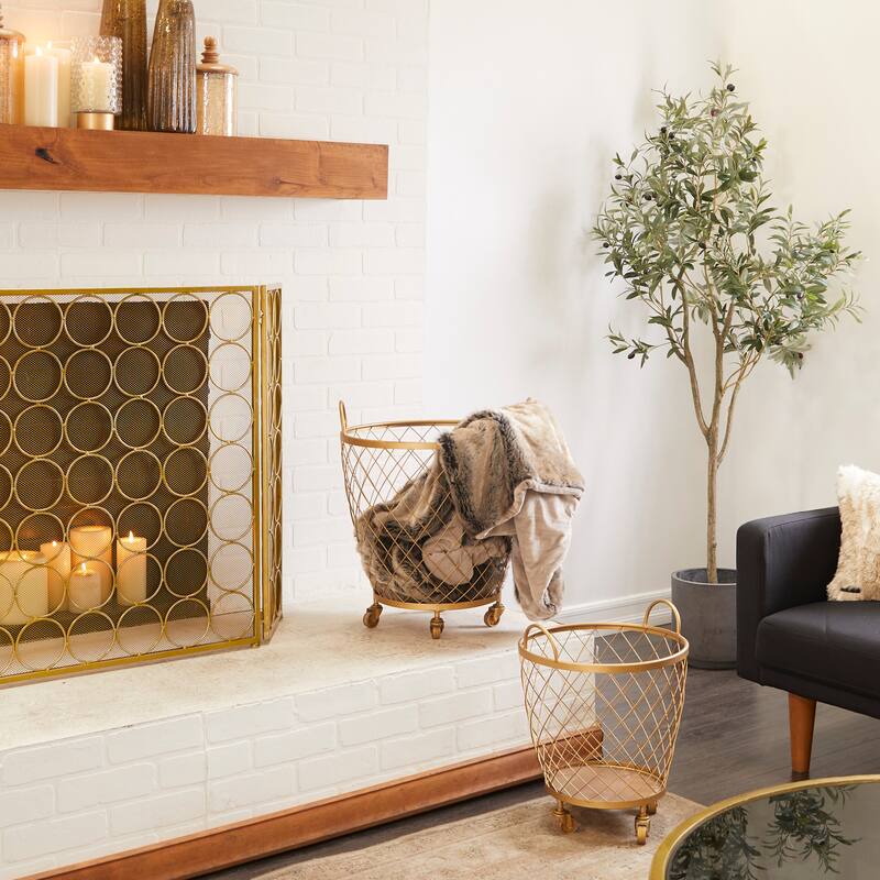 Gold Metal Modern Storage Cart with Wheels and Handle (Set of 2) - S/2 15", 21"H - Gold - S/2 15", 21"H