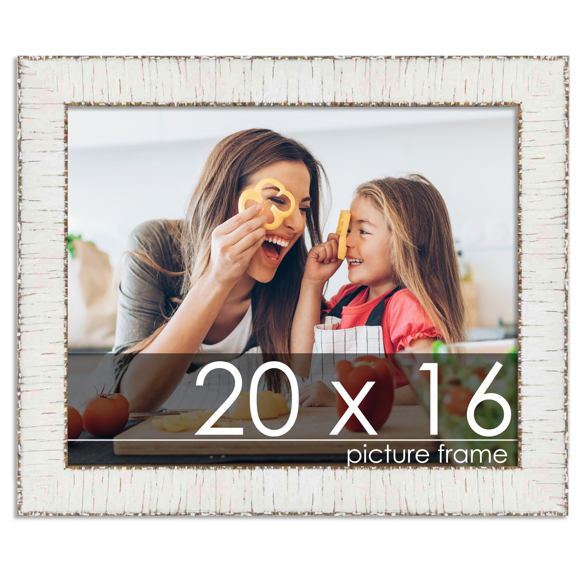 20x16 White Rustic Birch Wood Picture Frame with UV Acrylic, Foam