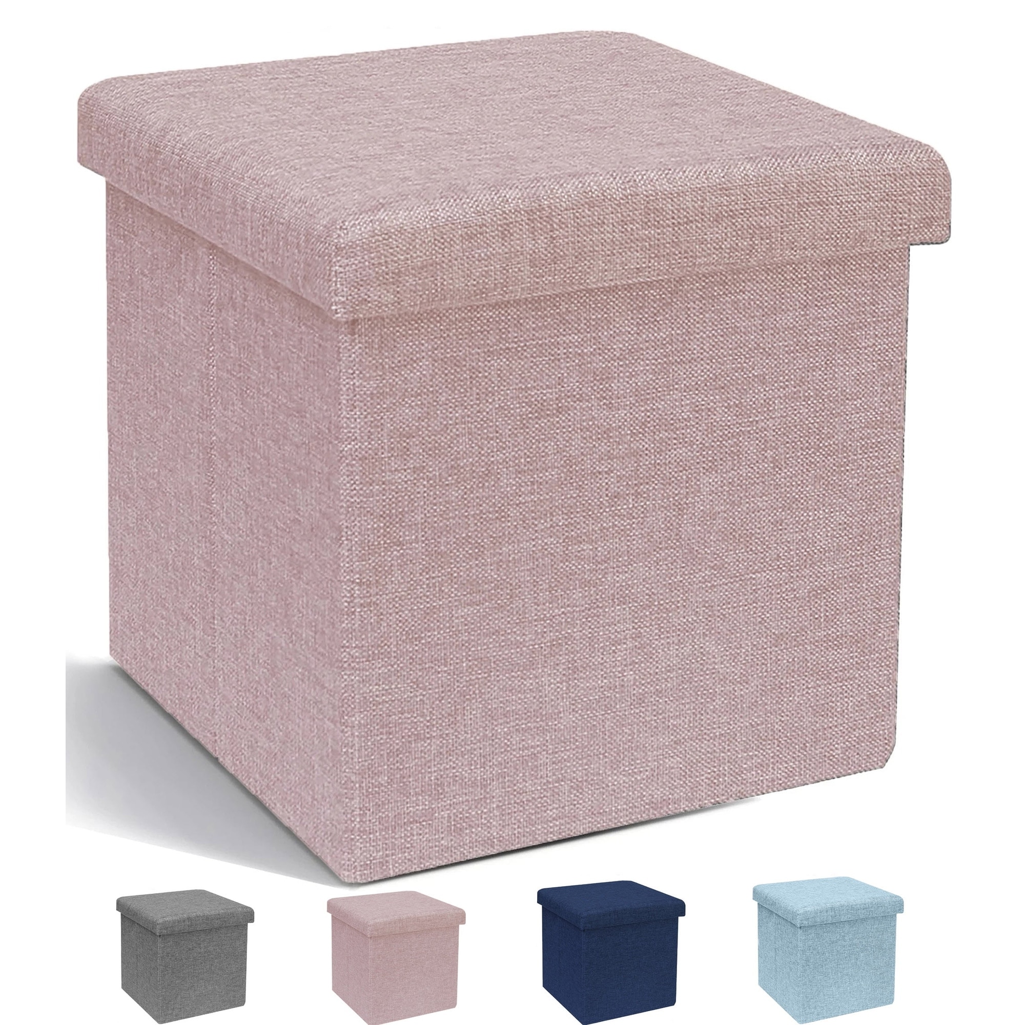 Foldable Storage Ottoman Foot Rest with Hidden Compartment, Pink Multipurpose Collapsible Stool