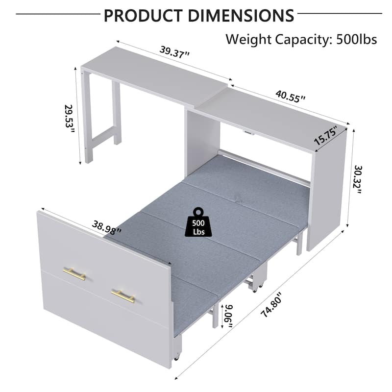 Murphy Cabinet Bed with Foldable Cushion and Adjustable Position Desk,Twin Size