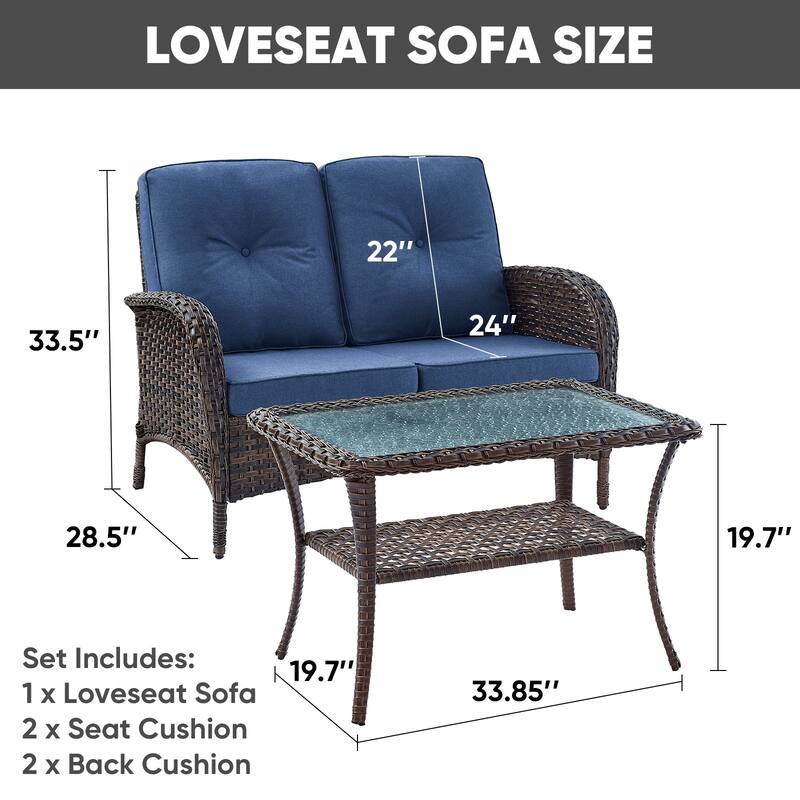Pocassy Outdoor Loveseat Sofa with Table Funiture Set