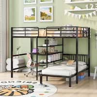 Full Over Twin Metal Bunk Bed with Built-in Desk, Shelves and Ladder ...