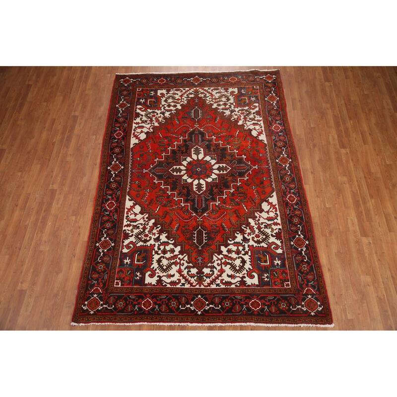 Hand Knotted Oriental 100% Wool Carpet Traditional Medallion Red Heriz Area Rug - 9' 8'' X 6' 7''