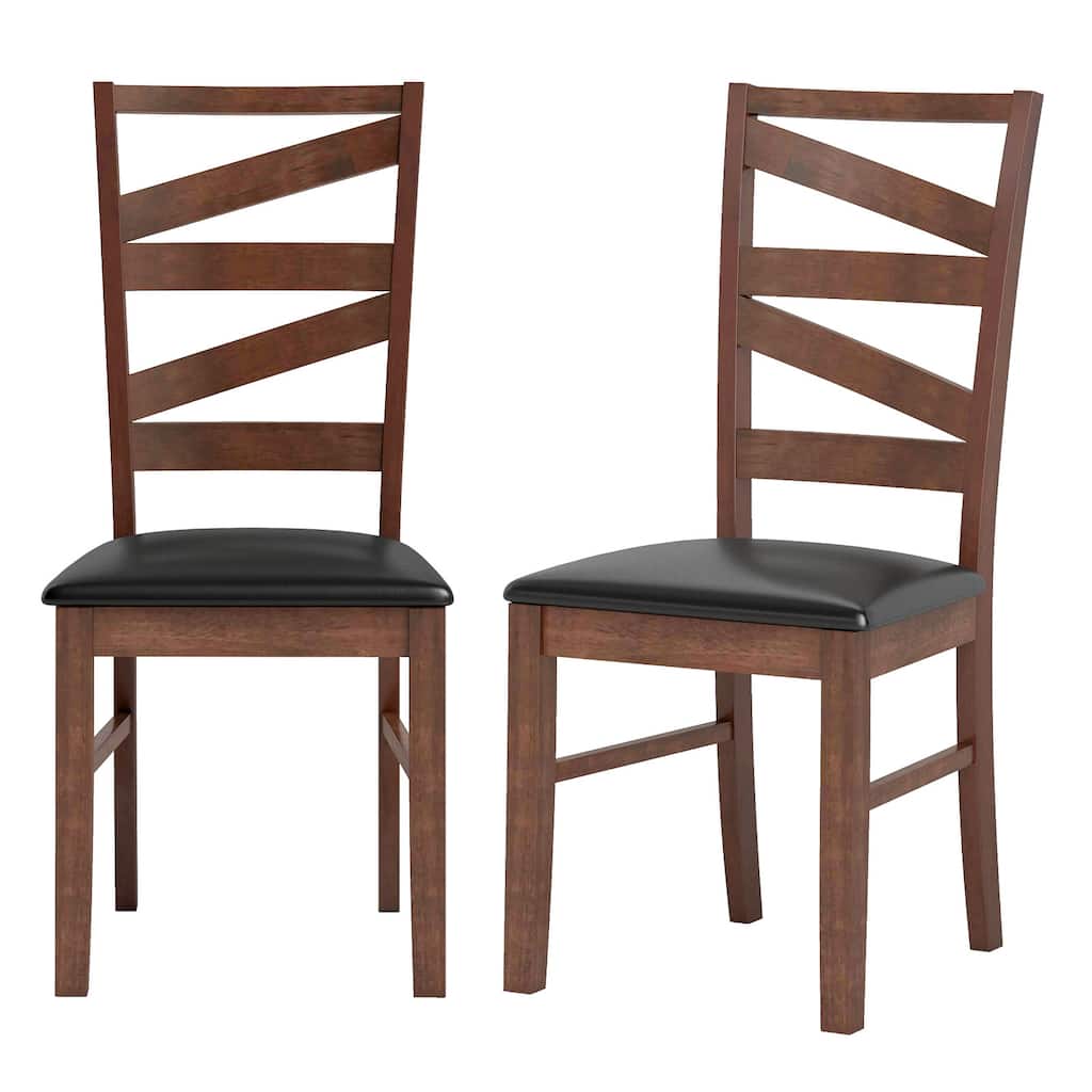 Gymax Dining Chairs Set of 2 Rubber Wood Legs Faux Leather Upholstered
