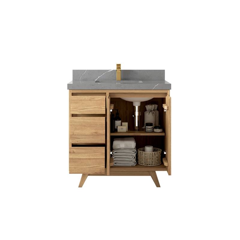 Willow Collections 36 in. W x 22 in. D Madison Teak Center Sink Bathroom Vanity with Countertop