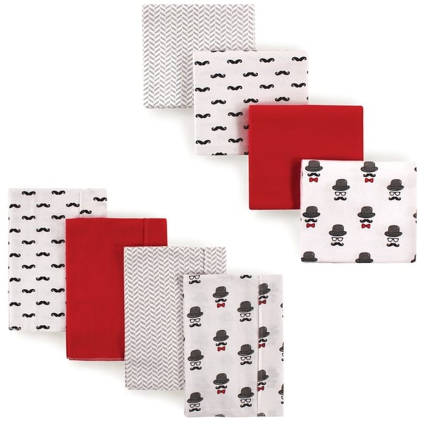 slide 1 of 1, Hudson Baby Infant Boy Cotton Flannel Burp Cloths and Receiving Blankets, 8-Piece, Mustache Hat, One Size One Size - Mustache Hat