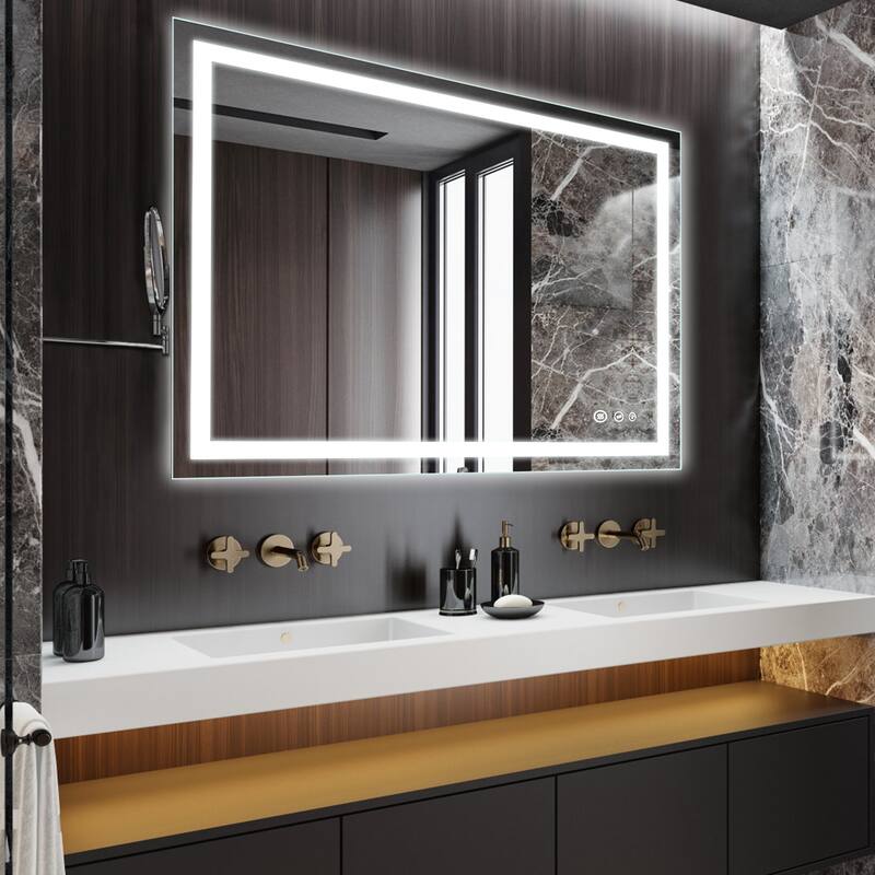 LED Bathroom Mirror with Front and Backlit Lights Anti-Fog