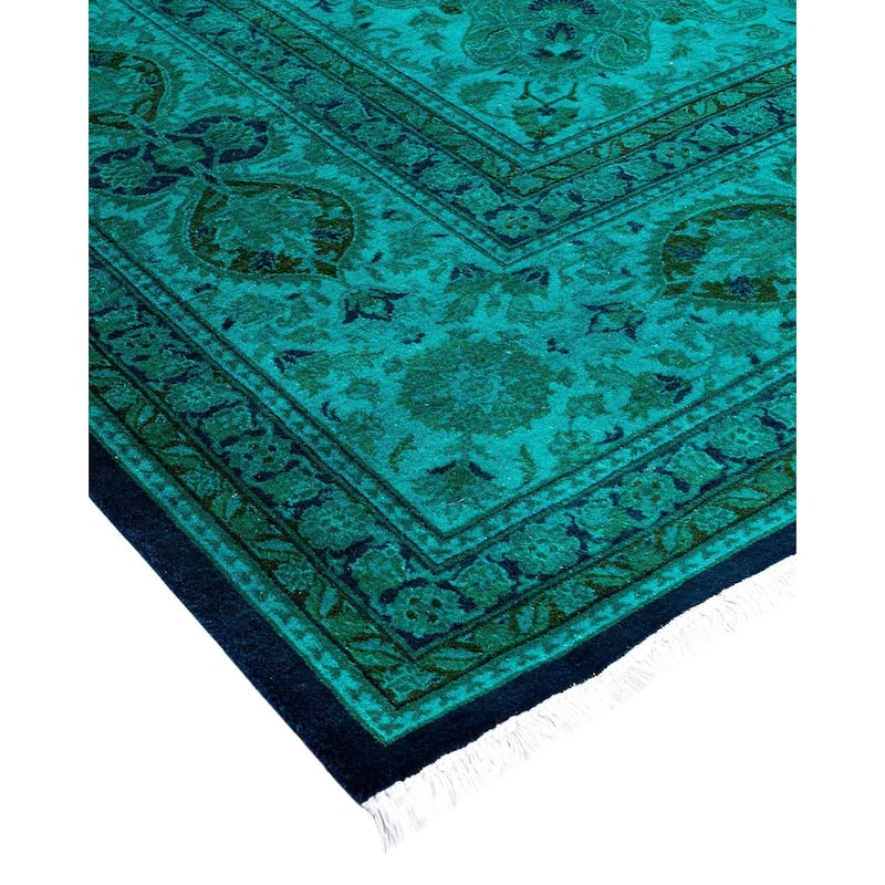 Fine Vibrance, One-of-a-Kind Hand-Knotted Area Rug - Green, 9' 2" x 12' 3" - 9' 2" x 12' 3"