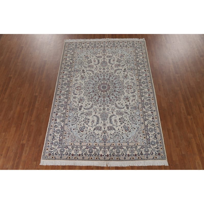 Handmade Wool & Silk Nain Persian Area Rug Oriental Carpet - 6'7"x 9'7"