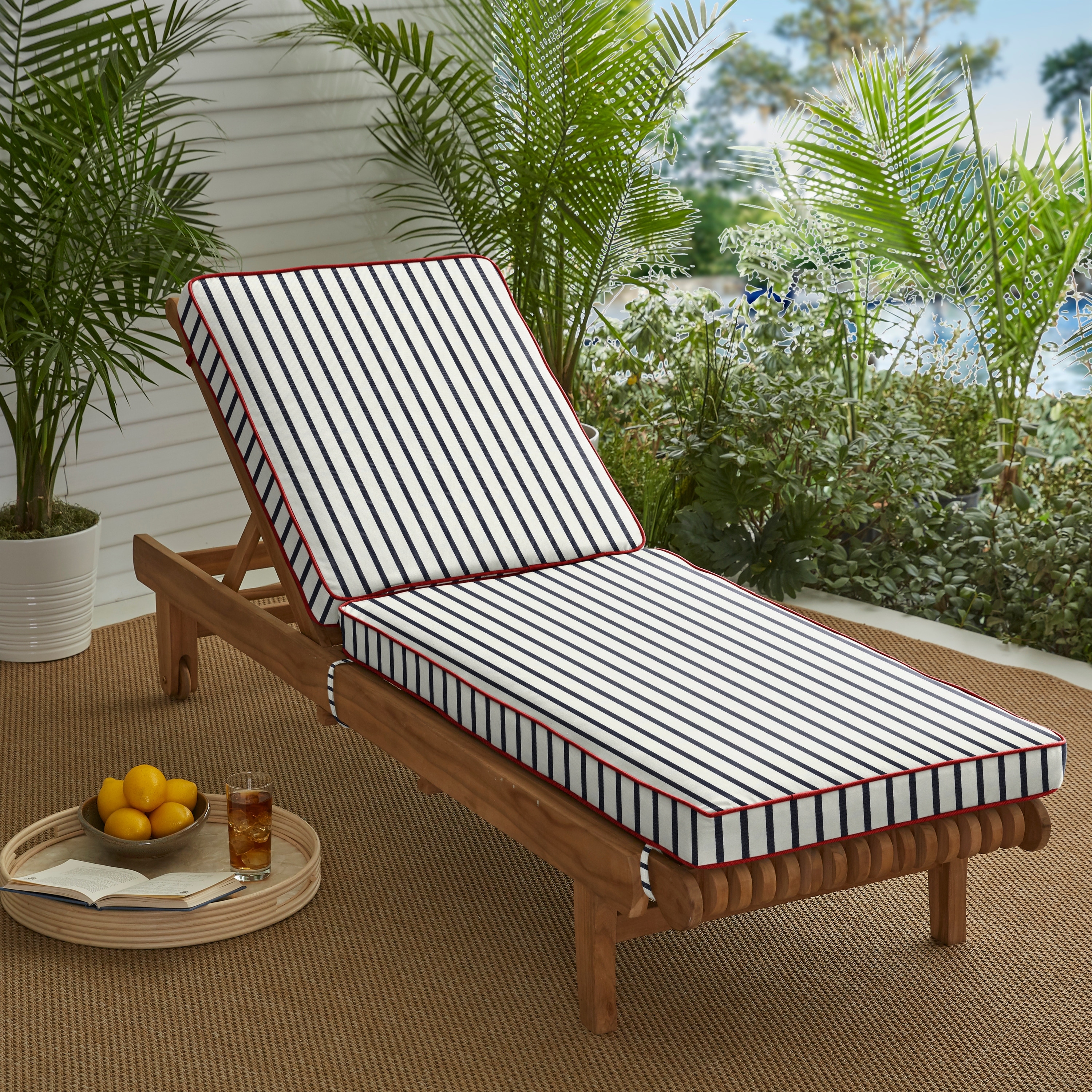 Sunbrella Lido Indigo Indoor Outdoor Corded Lounge Cushion 79 in x 25 in On Sale Bed Bath Beyond 31441474