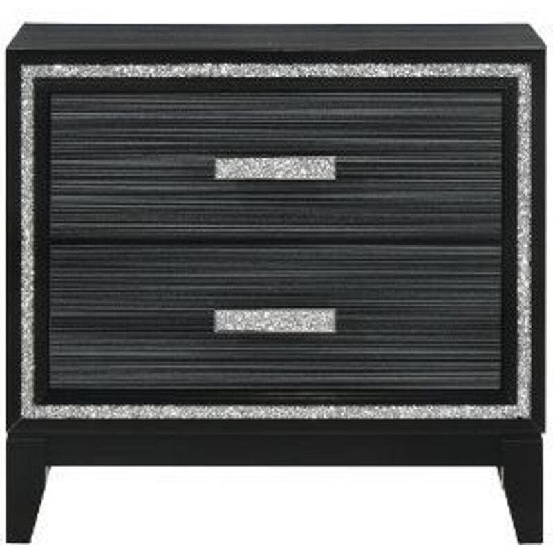 Nightstand with 2 Drawers and Shimmery Details, Black