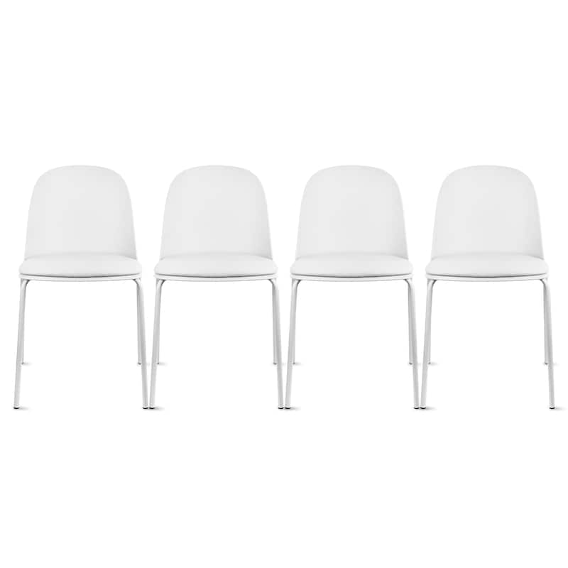 Set of 4 Plastic Dining Chairs Padded Seat Cushion For Kitchen Outdoor Patio Office Waiting Room Breakroom Guest - White
