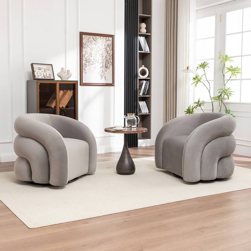 SEYNAR Modern Glam Velvet 360 Degree Swivel Accent Armchair with Tufted Back Set of 2