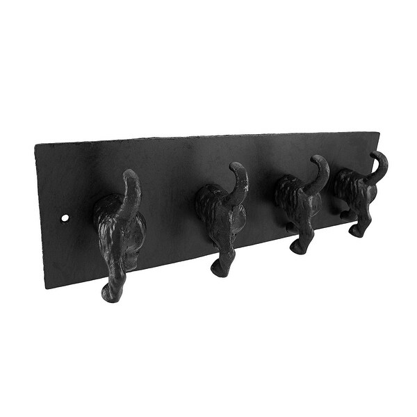 Plaque with Cast Iron Dog Tail Wall Hooks - 4.5 X 15.25 X 2.5 inches