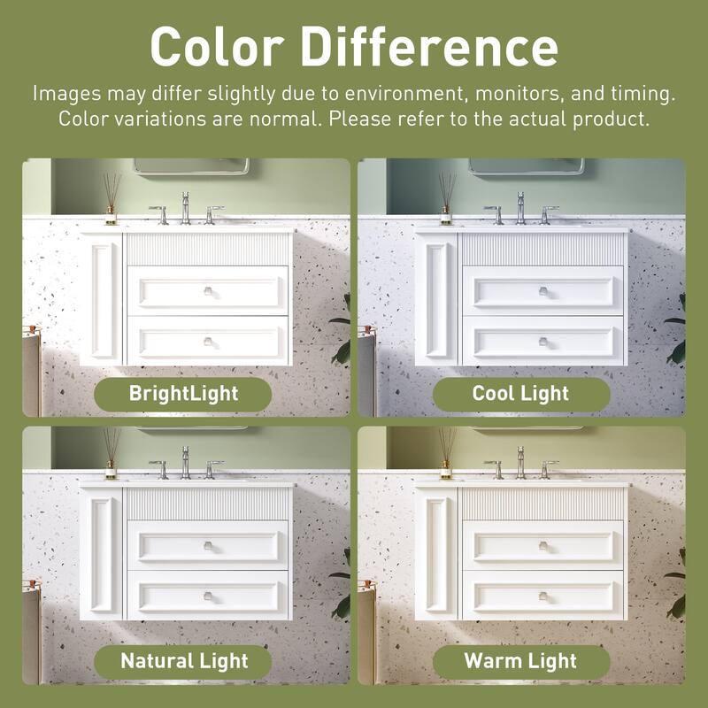 30" Wall Mounted Bathroom Vanity with Ceramic Sink and 2 Drawers, Modern Floating Storage Cabinet