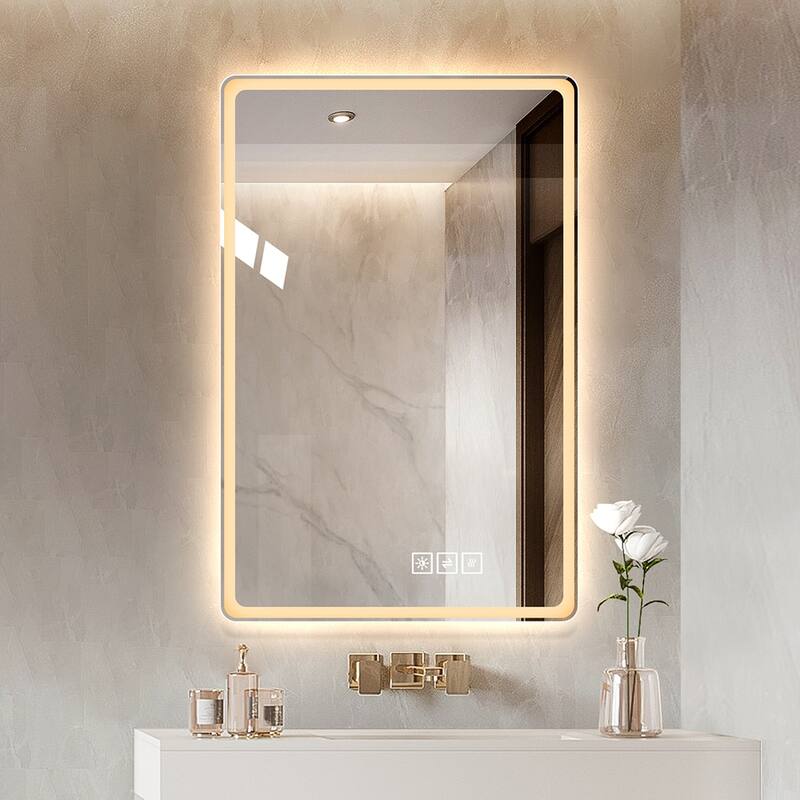 40*24 Inch LED Bathroom Mirror with Front Lights,Wall Mounted Anti-Fog Frameless,5 mm Copper-Free Silver Horizontal or Vertical