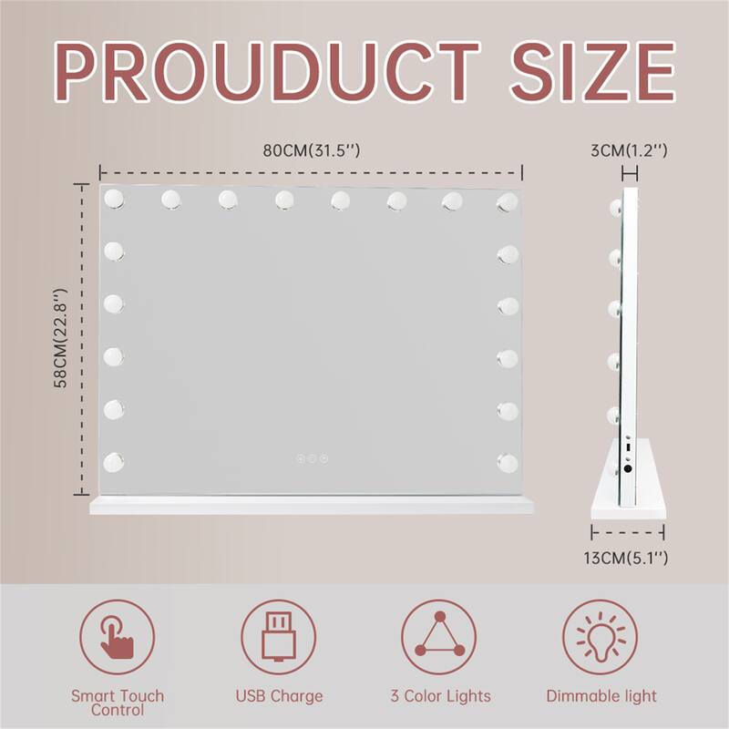 Large Lighted Makeup Mirror with USB Port