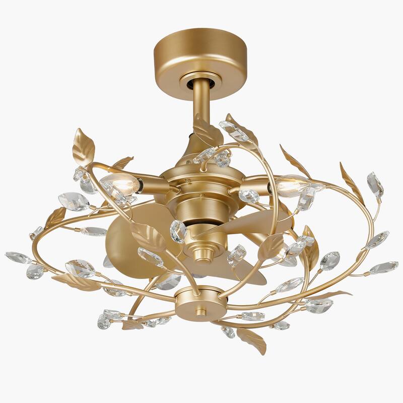 24" Modern Gold Crystal Dimmable Bladeless Ceiling Fan with Light Kit and Remote