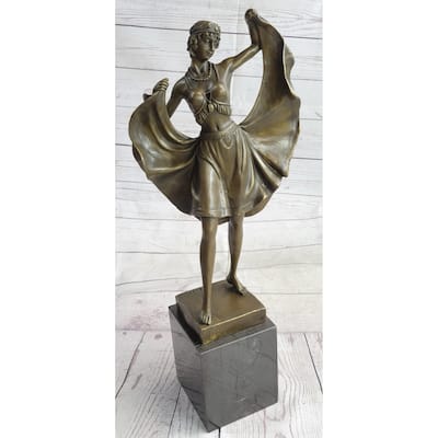 Art Deco Female Dancer In Skirt Bronze Statue Sculpture Figure Marble Base 18 Inches X 9 Inches