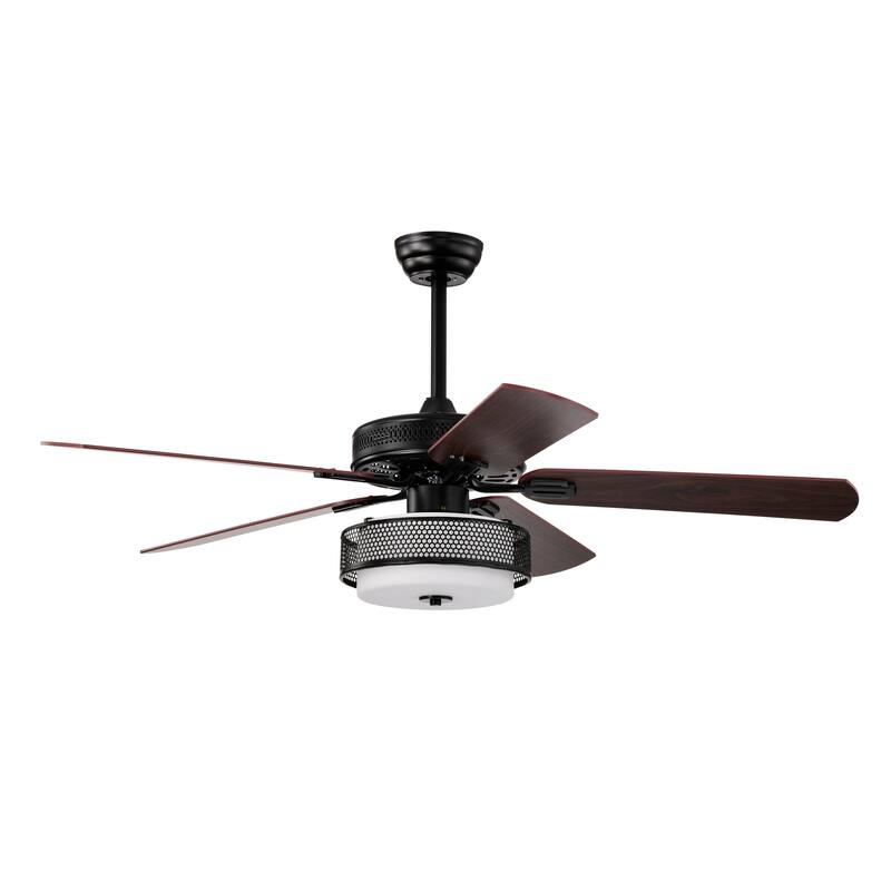 Matte Black Lighted Ceiling Fan Wooden 5-Blade with Remote
