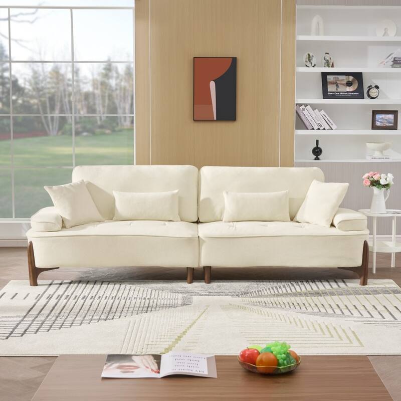 Modern 103" Comfortable Deep Seated Sofa Couch with 4 Pillows - Beige
