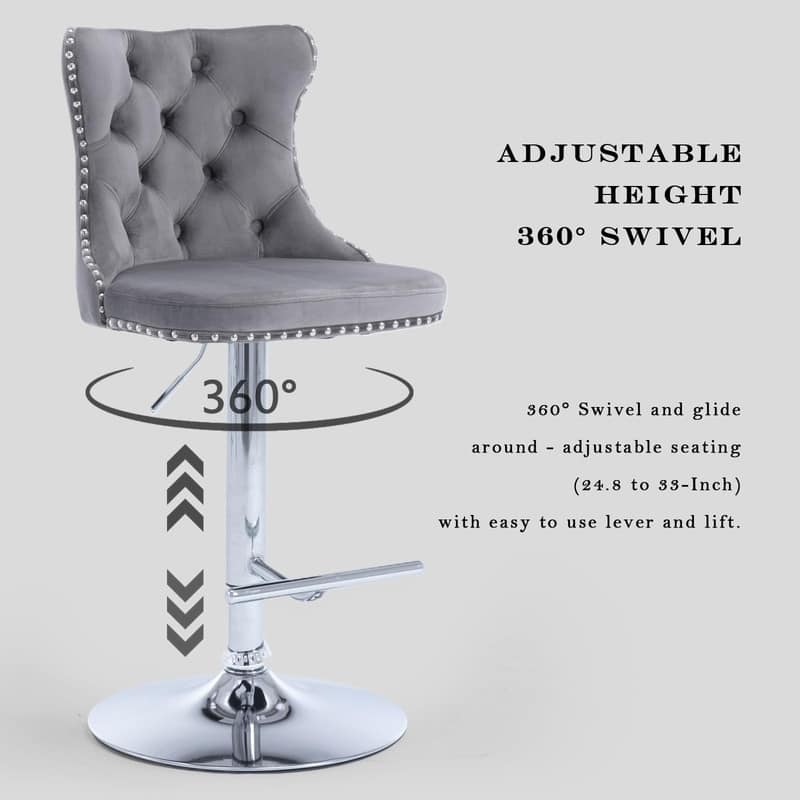 Velvet Upholstered Nailheads Tufted Swivel Bar Stools (Set of 4)