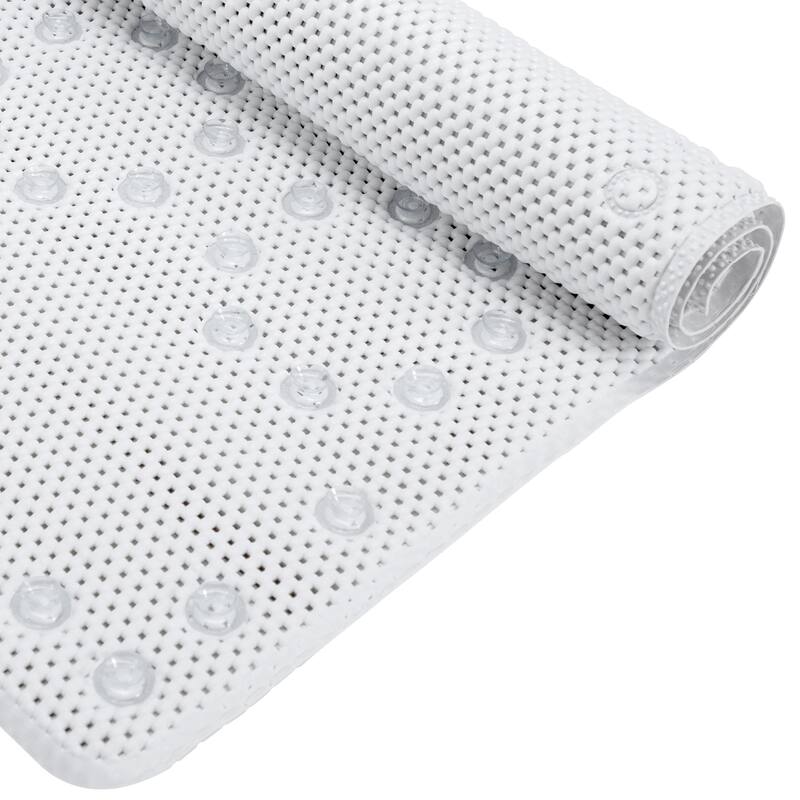 White Non-Slip Foam Bathtub Shower Mat With Suction Cups - 36" x 17"