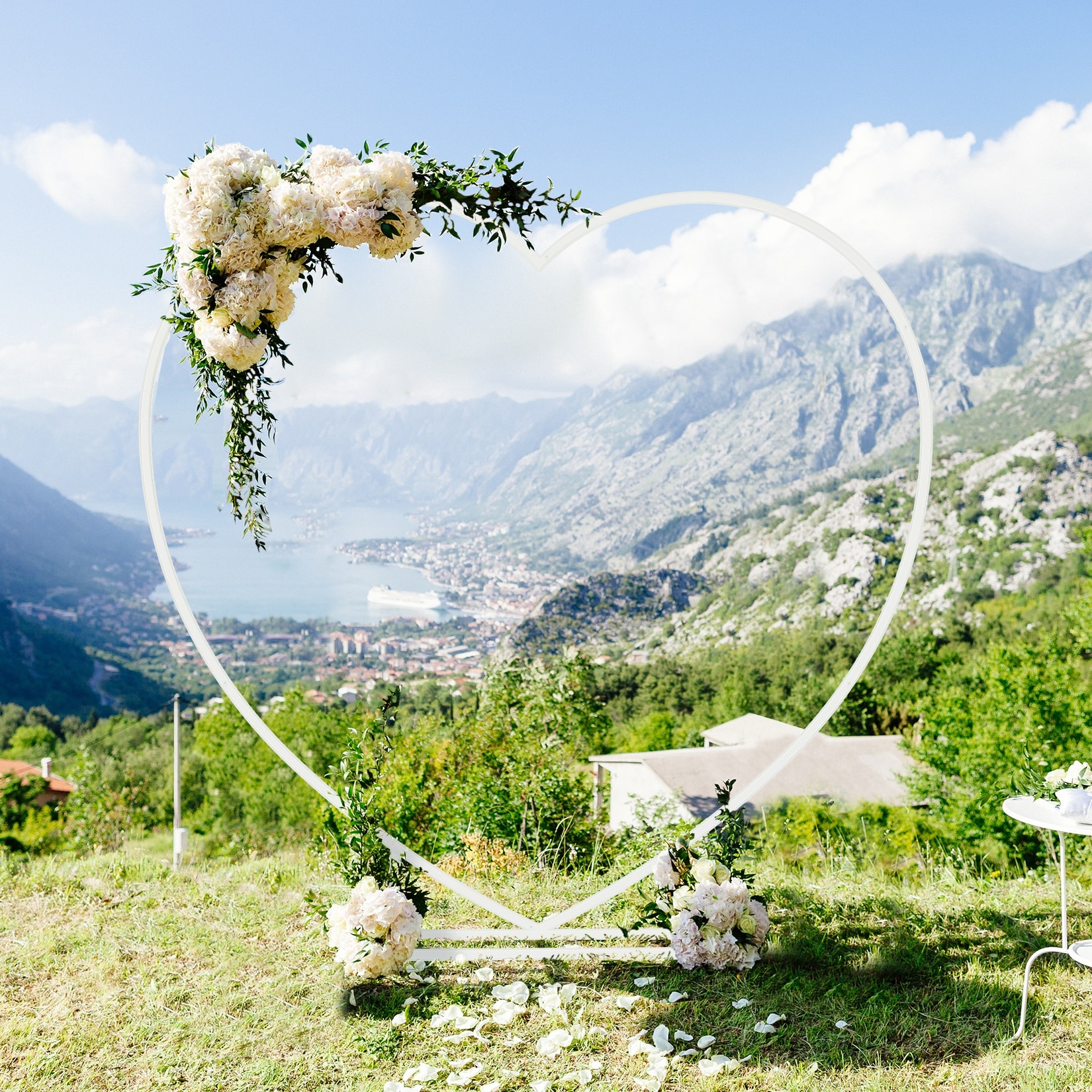 7.2ft Heavy Duty White Heart Shape Wedding Arch Backdrop Stand Metal