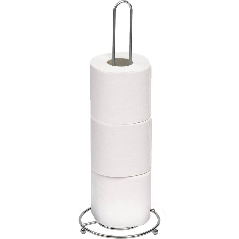 4-Roll Wire Chrome Freestanding Toilet Paper Reserve or Paper Towel Holder - Silver