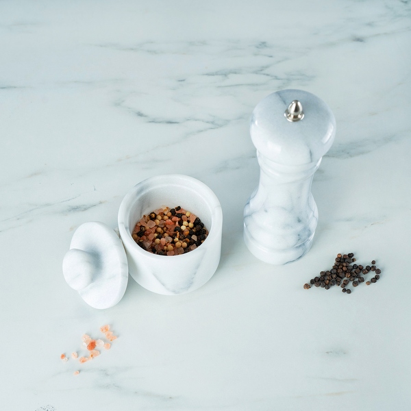 Creative Home Natural Marble Salt Cellar Keeper Round Salt Spices