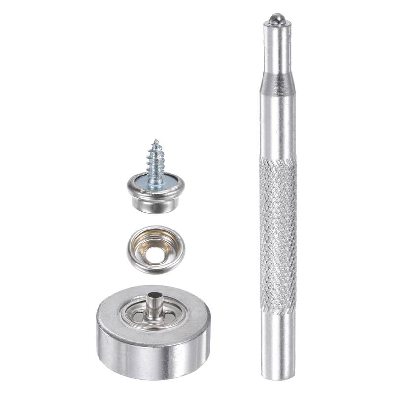 20 Sets Screw Snap Fasteners Kit 10mm Metal Snaps with Tool, Silver Tone - Silver Tone