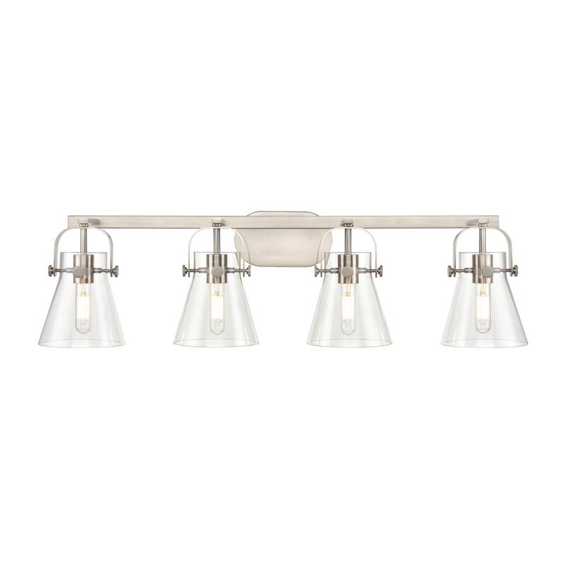 Innovations Lighting 423-4W-10-37 Pilaster II Cone Vanity Pilaster II - Satin Nickel / Clear