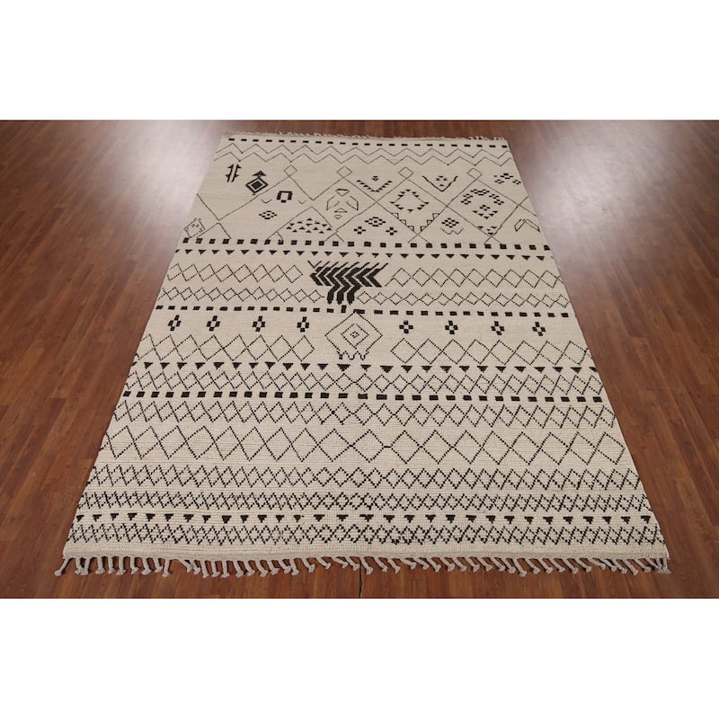 All-Over Abstract Moroccan Oriental Rug Hand-Knotted Wool Carpet - 7'8"x 10'7"