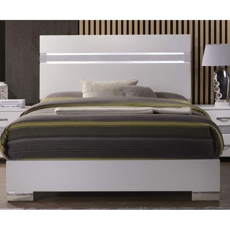 Wooden frame Bed With Headboard, ,Mirror Inlay,Suitable For Bedroom