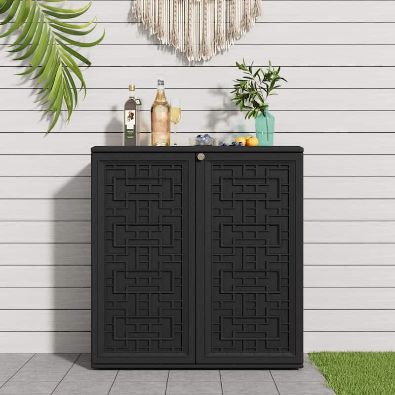 Outdoor 34.3"W x 36.2"H Plastic Vertical Storage Shed With One Shelf - Black