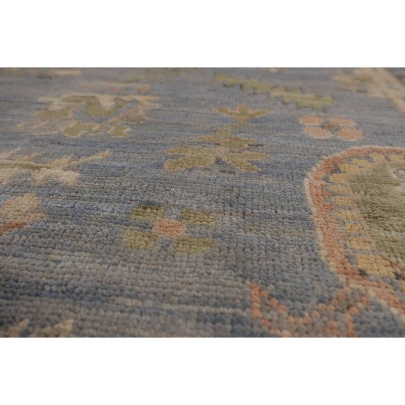 Light Blue Oushak Vegetable Dye Turkish Area Rug Handmade Wool Carpet - 8'5"x 9'11"