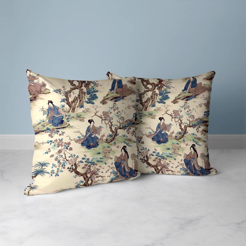 Imperial Palace Garden Faux Suede Reversible Throw Pillow Blue and Brown