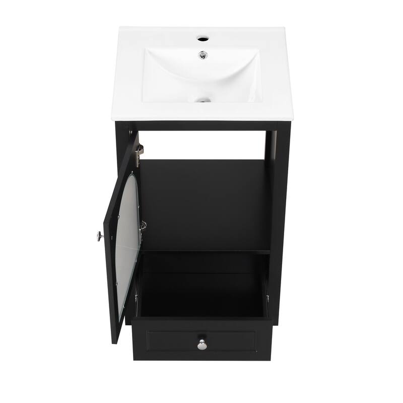 Roomfitters 20" Bathroom Vanity with Sink Cabinet with Soft Closing Glass Door and Single Drawer Organizer