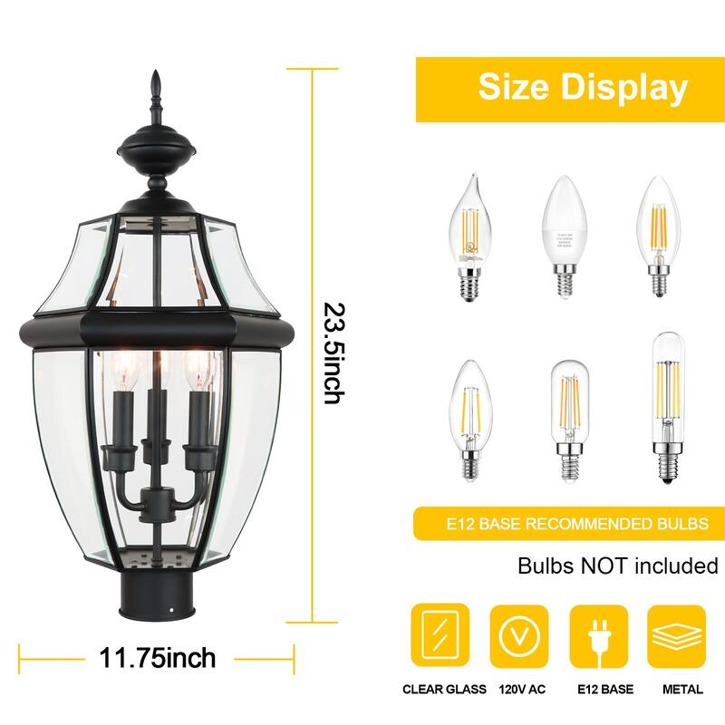 3-light Outdoor Post Light with Clear Glass
