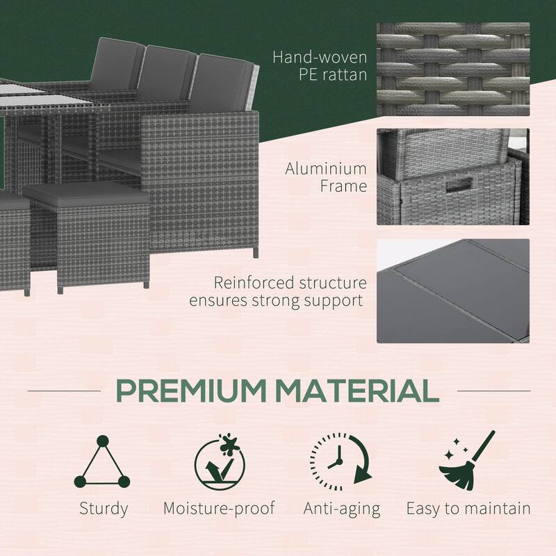 Outsunny 11 Piece Rattan Patio Furniture Set with 6 Rattan Chairs, 1