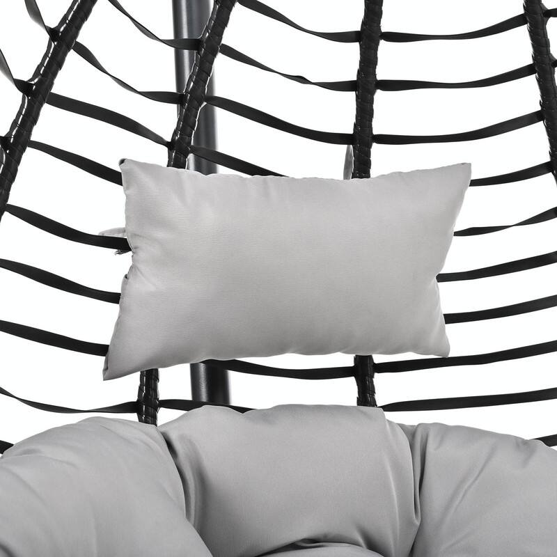 Indoor Outdoor Hanging Hammock Chair with Stand, Foldable Rattan Egg Swing Chair with Cushion & Headrest